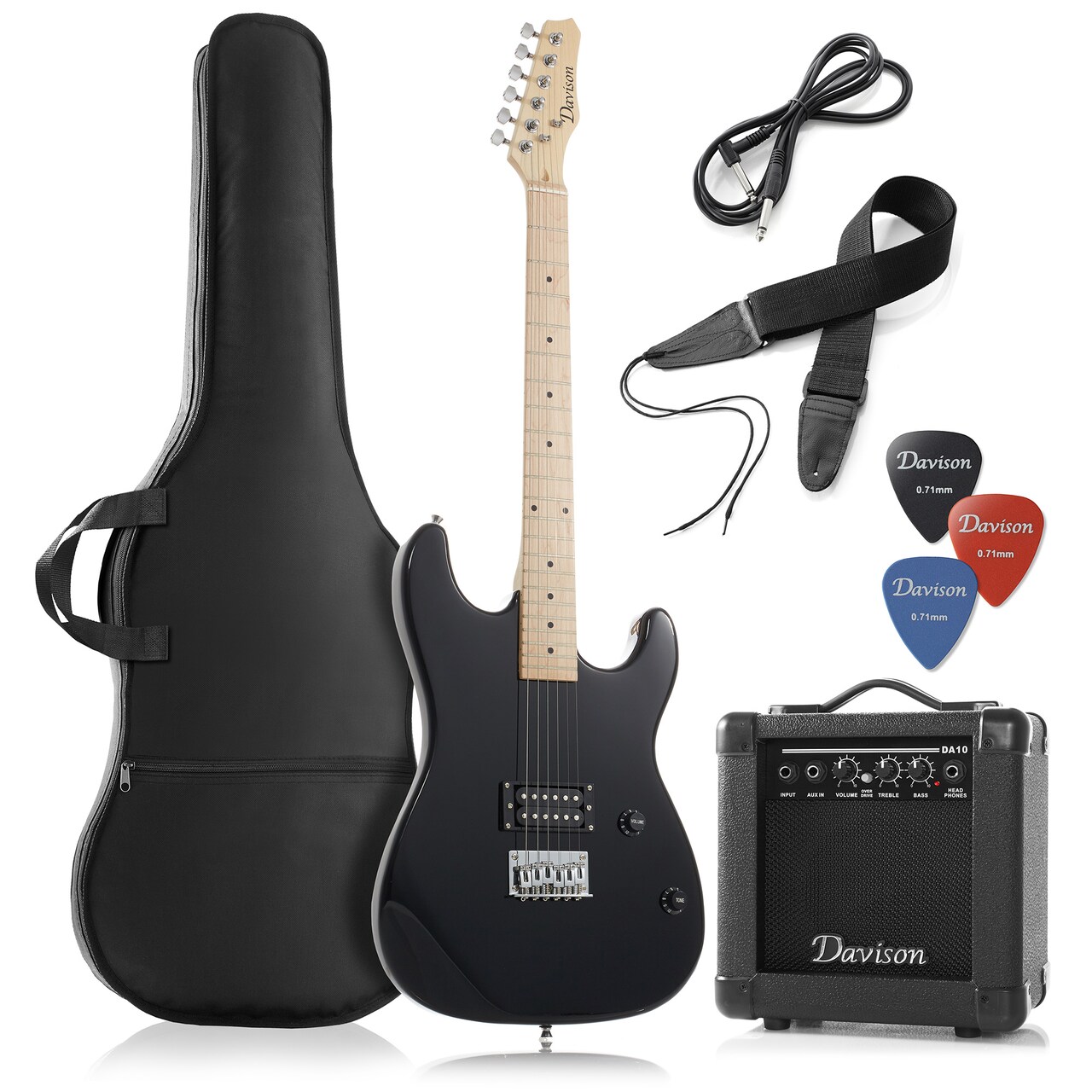 Davison Guitars Full Size Electric Guitar with 10-Watt Amp - Right Handed Beginner Kit with Gig Bag and Accessories
